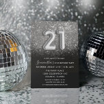 Chic 21st Birthday Black Silver-ballontype Kaart<br><div class="desc">Elegant,  chic-uitnodiging met zilveren glitter op een zwarte achtergrond. Ook voorzien van faux folie Ballontypografie. Alle elementen kunnen worden bewerkt. Eenvoudig aan te passen met uw unieke details.</div>