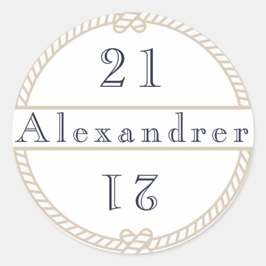 Chic 21st Birthday Gold Tan Nautical Name Ronde Sticker (Voorkant)