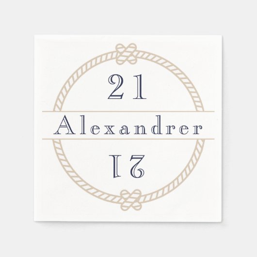 Chic 21st Birthday Gold Tan Nautical Name Servet (Voorkant)