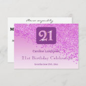 Chic 21st Birthday Pink Glitter RSVP (Voorkant / Achterkant)