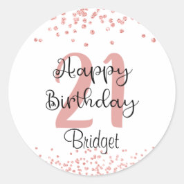 Chic 21st Birthday Roos Gold Glitter Name Ronde Sticker