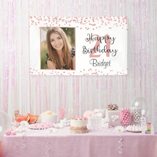 Chic 21st Birthday Roos Gold Glitter Photo Banner (Feest)