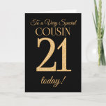 Chic 21st Gold-effect op Black, neef Birthday Kaart<br><div class="desc">Een 21e kinderkaart voor een "zeer speciale neef",  met een nummer 21 bestaande uit gouden-effectgetallen en het woord "neef",  in goud-effect,  op een zwarte achtergrond. Het binnenste bericht,  dat je kunt wijzigen als je dat wilt,  is 'Happy Birthday'</div>