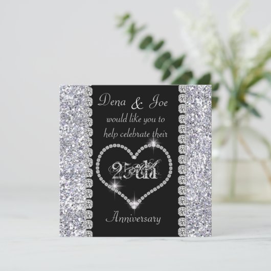 Chic 25th Jubileum Uitnodiging BLING (Staand voorkant)