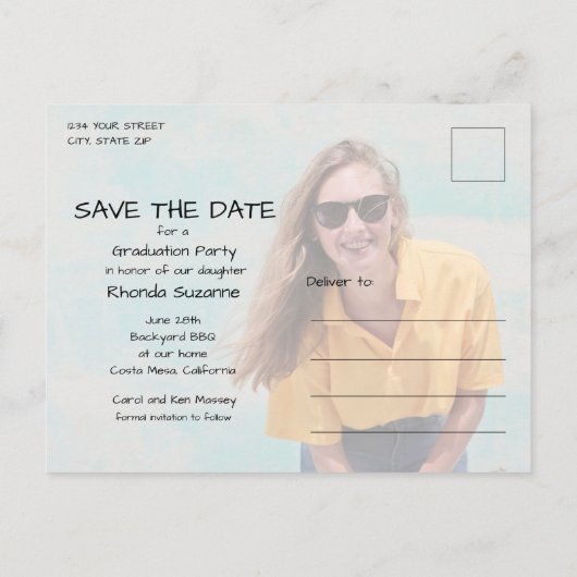 Chic 2 Foto Afstuderen Bewaar de datum Briefkaart (Achterkant)