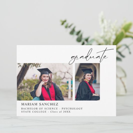 Chic 2 Multi Foto Afstuderen Aankondiging (Staand voorkant)