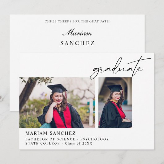 Chic 2 Multi Foto Afstuderen Aankondiging (Voorkant / Achterkant)