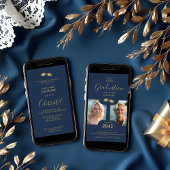 Chic 2-Photo Twins Graduation Fake Golden Blue Kaart