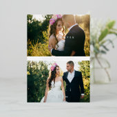 Chic 2 Photos Bride & Groom Collage Hand Lettered  Folie Uitnodiging (Staand Voorkant)