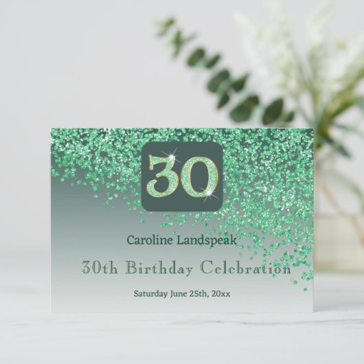Chic 30 Birthday Green Glitter RSVP (Staand voorkant)