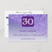 Chic 30 Verjaardag Paarse Glitter RSVP (Voorkant / Achterkant)