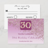 Chic 30 Verjaardag Roos Gouden Glitter RSVP (Voorkant / Achterkant)