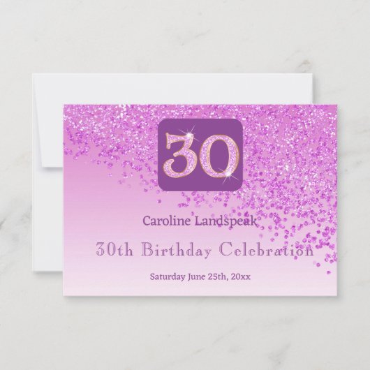 Chic 30 Verjaardag Roze Glitter RSVP Kaartje (Voorkant)