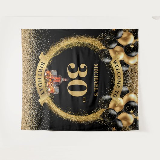 Chic 30e Man Verjaardag Whiskey Event Tapestry Wandkleed (Voorkant (horizontaal))