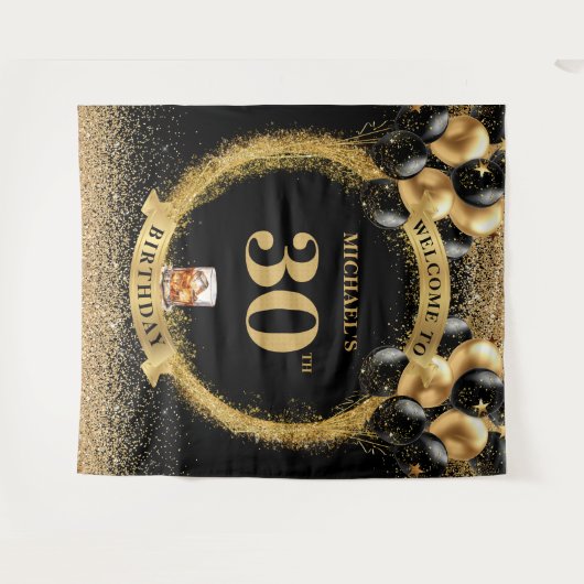 Chic 30e Man Verjaardag Whiskey Party Event Banner Wandkleed (Voorkant (horizontaal))