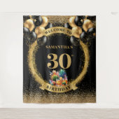 Chic 30e verjaardag Whiskey Black Gold Party Banne Wandkleed (Voorkant)