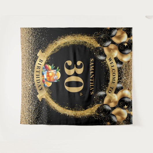 Chic 30e verjaardag Whiskey Celebration Tapestry Wandkleed (Voorkant (horizontaal))