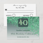 Chic 40 Birthday Green Glitter RSVP (Voorkant / Achterkant)