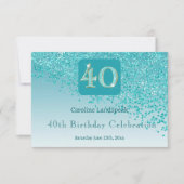 Chic 40 Verjaardag Blauwgroen Blue Glitter RSVP (Voorkant)