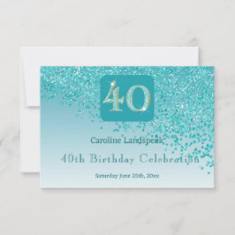 Chic 40 Verjaardag Blauwgroen Blue Glitter RSVP Kaartje