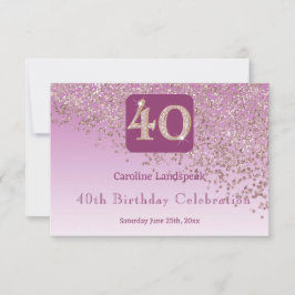Chic 40 Verjaardag Roos Gouden Glitter RSVP Kaartje