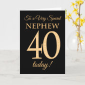 Chic 40e Gold-effect op Black, Nephew Verjaardag Kaart (Gele Bloem)