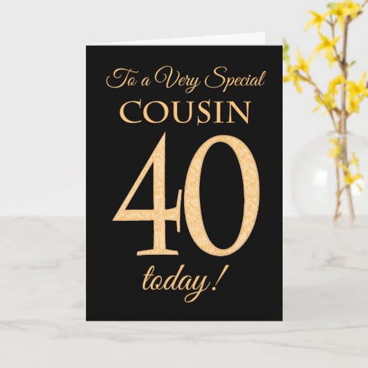 Chic 40e Goud-effect op Black, Neef Verjaardag Kaart (Gele Bloem)