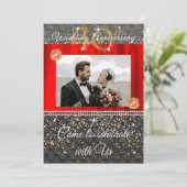 Chic 40th Anniversary Party | Robijnrood & Goud Kaart (Staand voorkant)