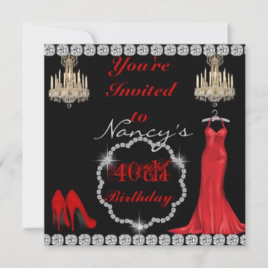 CHIC 40th  Design BLING Birthday Invitation Kaart (Voorkant)