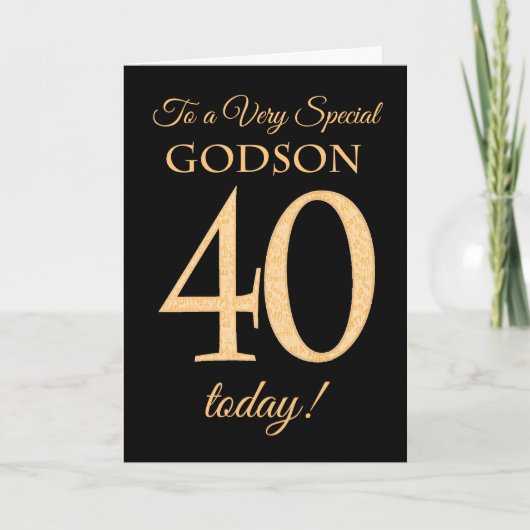 Chic 40th Gold-effect op Black, Godson Birthday Kaart (Voorkant)