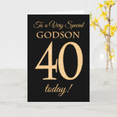 Chic 40th Gold-effect op Black, Godson Birthday Kaart (Gele Bloem)
