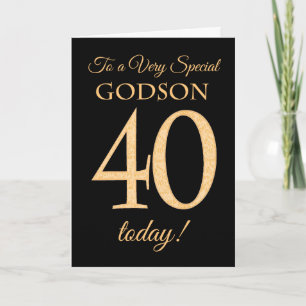 Chic 40th Gold-effect op Black, Godson Birthday Kaart