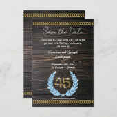 Chic 45e verjaardag Wood & Gold  Save the Date Kaart (Voorkant / Achterkant)