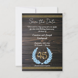 Chic 45e verjaardag Wood & Gold  Save the Date Kaart