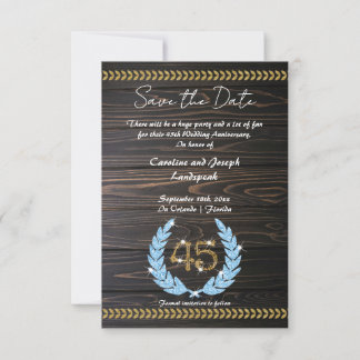 Chic 45e verjaardag Wood & Gold Save the Date Kaart