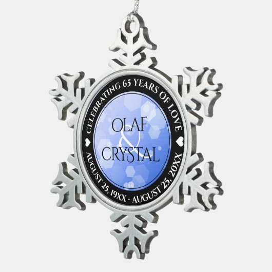 Chic 45th 51st 65th Sapphire Wedding Jubileum Tin Sneeuwvlok Ornament (Rechts)