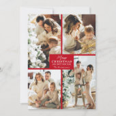 Chic 4 Photo Collage Red Merry Christmas Feestdagenkaart (Voorkant)