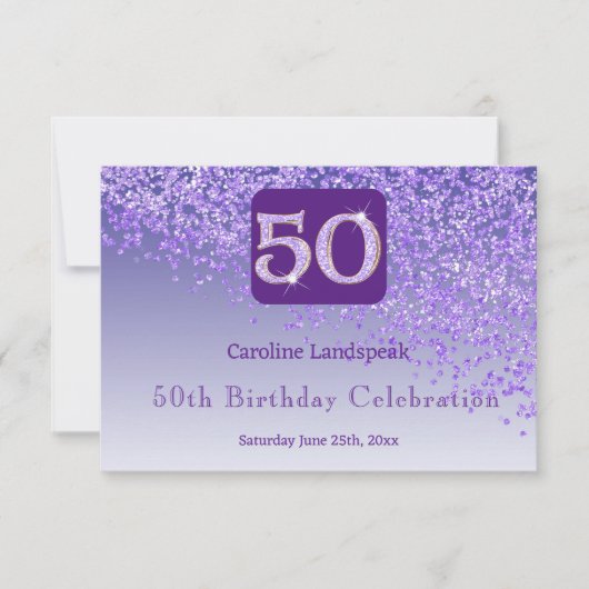 Chic 50 Birthday Purple Glitter RSVP (Voorkant)
