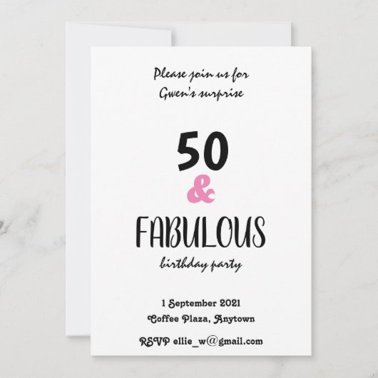Chic 50 en Fabulous Text Birthday Party Kaart (Voorkant)
