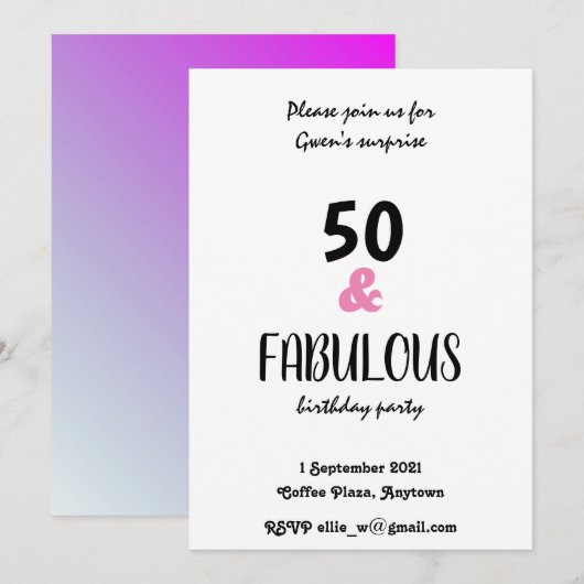 Chic 50 en Fabulous Text Birthday Party Kaart (Voorkant / Achterkant)