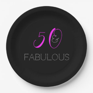 Chic 50 en geweldige Hot Pink Black Birthday Party Papieren Bordje