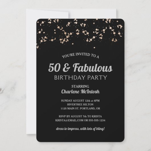 Chic 50 & Fabulous Black Gold Silver 50e verjaarda Kaart (Voorkant)