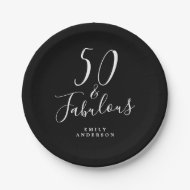 Chic 50 Fabulous Black White 50th Birthday Papieren Bordje