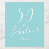 Chic 50 Fabulous Blauw Naam 50ste verjaardag Wijn Etiket (Enkel label)