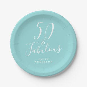 Chic 50 Fabulous Blue 50th Birthday Papieren Bordje