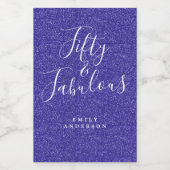 Chic 50 Fabulous Blue Glitter Name 50th Birthday Wijn Etiket (Enkel label)