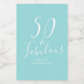 Chic 50 Fabulous Blue Name 50th Birthday Wijn Etiket (Enkel label)