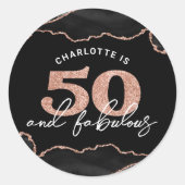 Chic 50 Fabulous Glitter Roos Gold 50th Birthday Ronde Sticker (Voorkant)