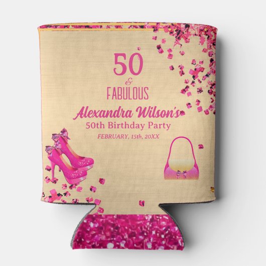 Chic 50 & Fabulous Hoge Hakken Goud Hot Pink Glitt Blikjeskoeler (Achterkant)