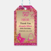 Chic 50 & Fabulous Hoge Hakken Goud Hot Pink Glitt Cadeaulabel (Voorkant)